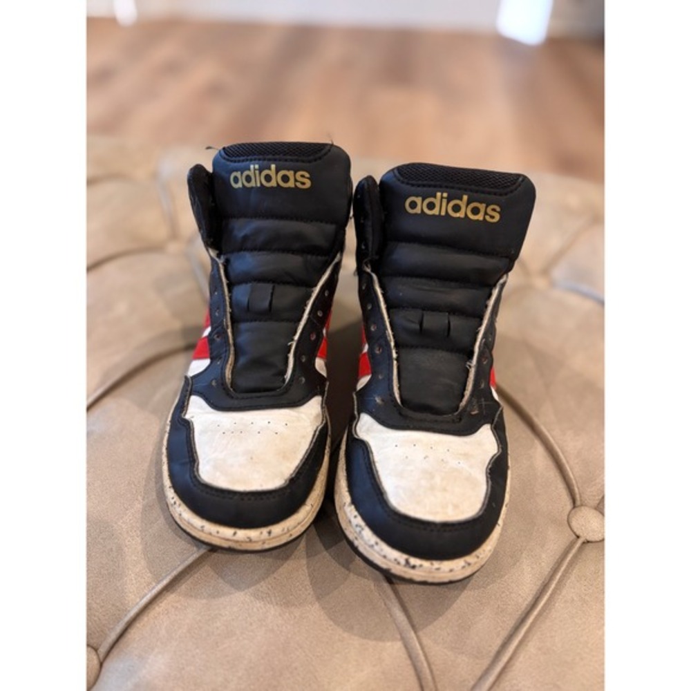 Adidas Hoops 3.0 Mid Kids Basketball Shoes Black White Red GW0402 Size 2